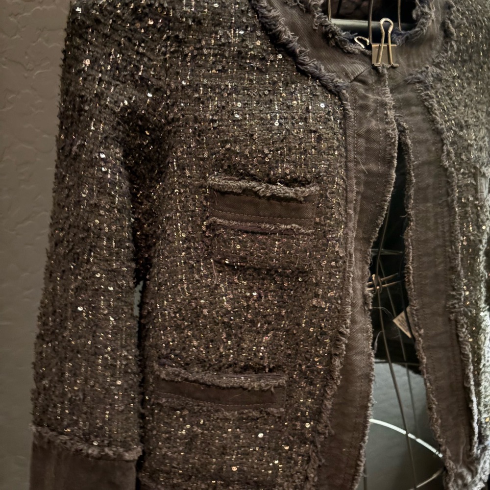 Nanette Lepore Chic Black Tweed Jacket with Denim Details